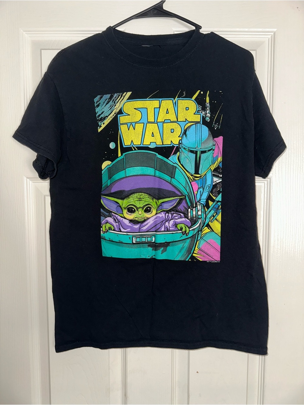 Star Wars Black T-Shirt with Teal, Yellow and Purple Graphic